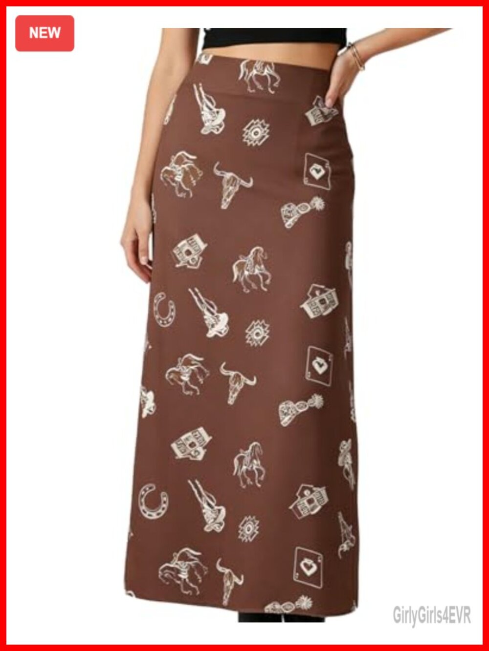 Western Maxi Skirt Satin Cowgirl Style A-Line High Rise